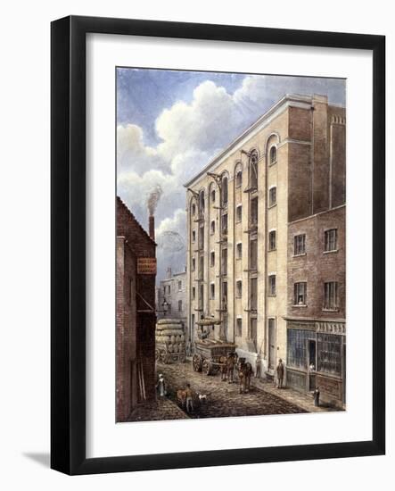 Hay's Wharf with Carts Being Loaded Up Outside, Bermondsey, London, 1834-G Yates-Framed Giclee Print