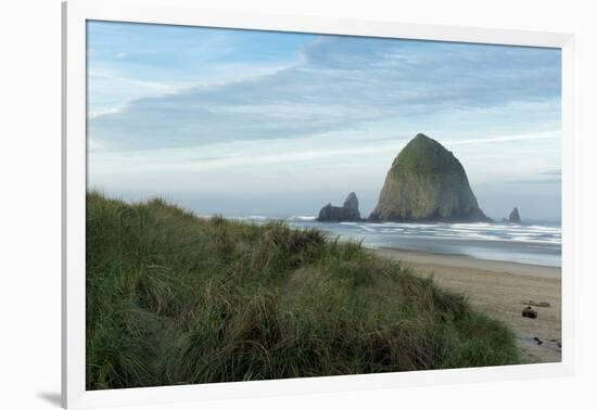 Hay Stack Rock on the sandy beach at Cannon Beach, Oregon-Greg Probst-Framed Photographic Print