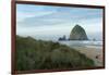 Hay Stack Rock on the sandy beach at Cannon Beach, Oregon-Greg Probst-Framed Photographic Print