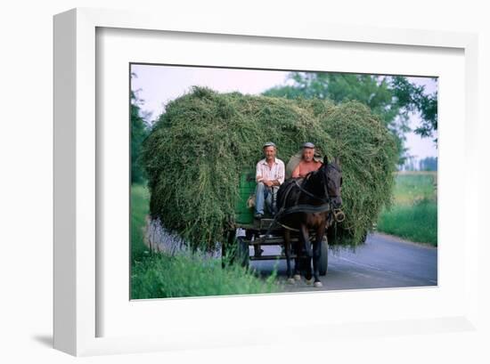 Hay transport, Great Hungarian Plain, Hungary-null-Framed Art Print