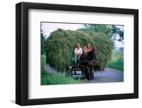 Hay transport, Great Hungarian Plain, Hungary-null-Framed Art Print