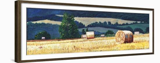 Haybales on Hillside-Helen White-Framed Premium Giclee Print