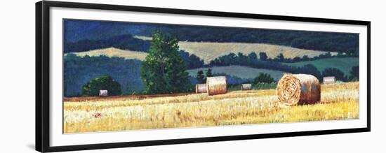 Haybales on Hillside-Helen White-Framed Premium Giclee Print