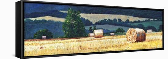 Haybales on Hillside-Helen White-Framed Stretched Canvas