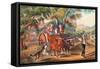 Haying Time-Currier & Ives-Framed Stretched Canvas