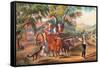 Haying Time-Currier & Ives-Framed Stretched Canvas