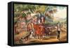 Haying Time-Currier & Ives-Framed Stretched Canvas