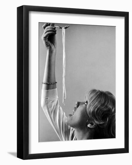 Hayley Mills Attempting to Eat Spaghetti-Ralph Crane-Framed Premium Photographic Print