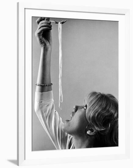 Hayley Mills Attempting to Eat Spaghetti-Ralph Crane-Framed Photographic Print