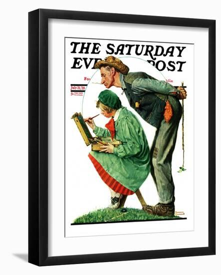 "Hayseed Critic" Saturday Evening Post Cover, July 21,1928-Norman Rockwell-Framed Giclee Print