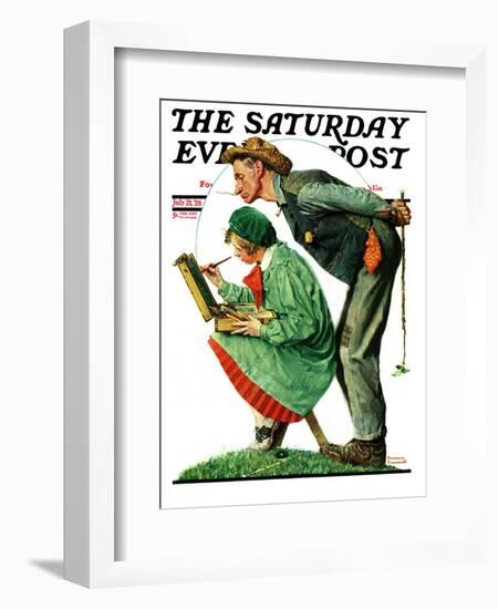 "Hayseed Critic" Saturday Evening Post Cover, July 21,1928-Norman Rockwell-Framed Giclee Print