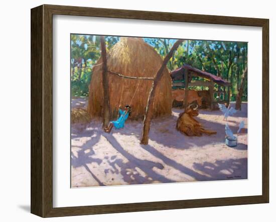 Haystack, And Girl on a Swing, Kerala , 2005-Andrew Macara-Framed Giclee Print