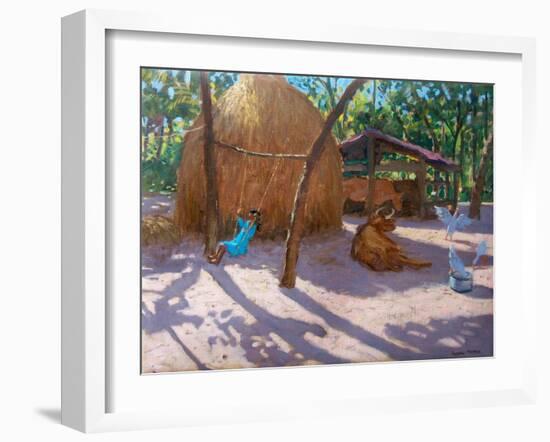 Haystack, And Girl on a Swing, Kerala , 2005-Andrew Macara-Framed Giclee Print