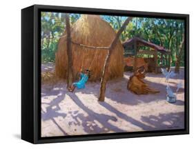 Haystack, And Girl on a Swing, Kerala , 2005-Andrew Macara-Framed Stretched Canvas