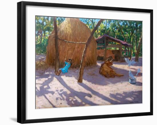 Haystack, And Girl on a Swing, Kerala , 2005-Andrew Macara-Framed Giclee Print