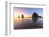 Haystack Rock and The Needles at sunset, with textured sand in the foreground-francesco vaninetti-Framed Photographic Print