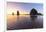 Haystack Rock and The Needles at sunset, with textured sand in the foreground-francesco vaninetti-Framed Photographic Print