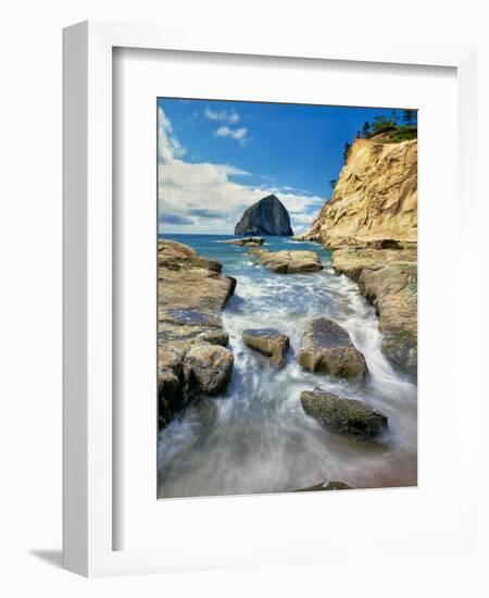 Haystack Rock at Cape Kiawanda State Park, Pacific City, Tillamook County, Oregon, USA-null-Framed Photographic Print