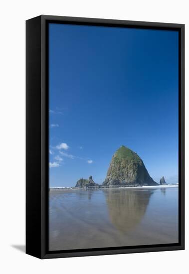 Haystack Rock at Low Tide on a Summer Morning, Cannon Beach, Oregon-Greg Probst-Framed Stretched Canvas