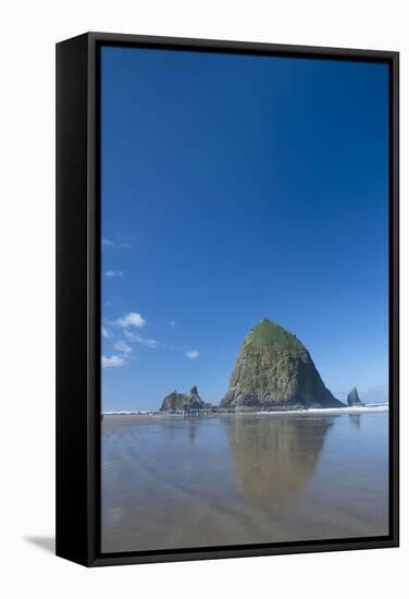 Haystack Rock at Low Tide on a Summer Morning, Cannon Beach, Oregon-Greg Probst-Framed Stretched Canvas