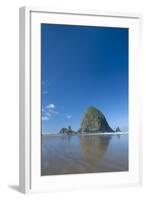 Haystack Rock at Low Tide on a Summer Morning, Cannon Beach, Oregon-Greg Probst-Framed Photographic Print