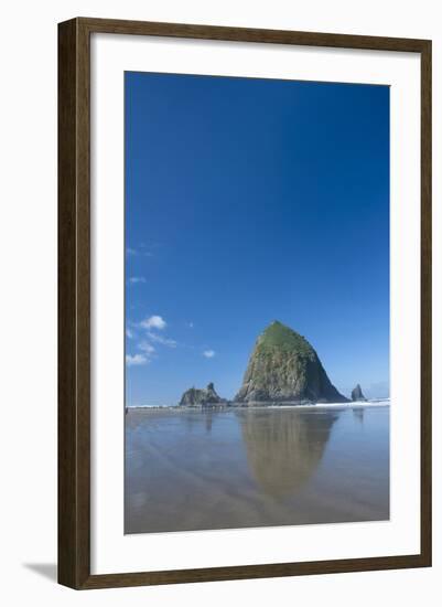 Haystack Rock at Low Tide on a Summer Morning, Cannon Beach, Oregon-Greg Probst-Framed Photographic Print