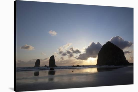 Haystack Rock at Sunset, Cannon Beach, Oregon, USA-Jamie & Judy Wild-Stretched Canvas