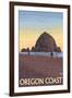Haystack Rock, Cannon Beach, Oregon-Lantern Press-Framed Art Print