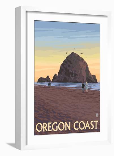 Haystack Rock, Cannon Beach, Oregon-Lantern Press-Framed Art Print