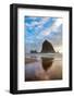 Haystack Rock reflected on the shoreline at Cannon Beach on the Pacific Northwest coast, Oregon, Un-Martin Child-Framed Photographic Print