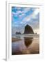 Haystack Rock reflected on the shoreline at Cannon Beach on the Pacific Northwest coast, Oregon, Un-Martin Child-Framed Premium Photographic Print