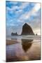 Haystack Rock reflected on the shoreline at Cannon Beach on the Pacific Northwest coast, Oregon, Un-Martin Child-Mounted Premium Photographic Print