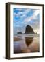 Haystack Rock reflected on the shoreline at Cannon Beach on the Pacific Northwest coast, Oregon, Un-Martin Child-Framed Photographic Print