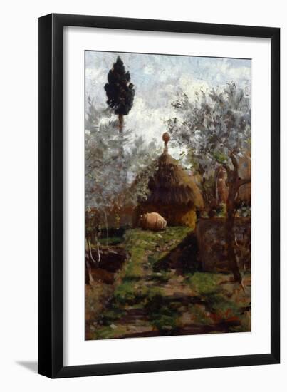 Haystacks Between Olive Trees-Giovanni Muzzioli-Framed Giclee Print