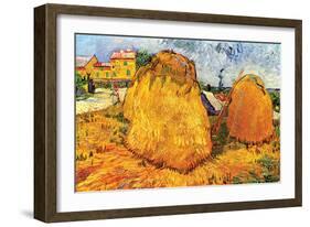 Haystacks In Provence-Vincent van Gogh-Framed Art Print