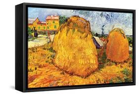 Haystacks in Provence-Vincent van Gogh-Framed Stretched Canvas