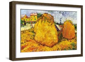 Haystacks In Provence-Vincent van Gogh-Framed Art Print