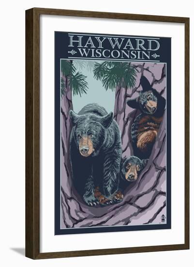 Hayward, Wisconsin - Bear and Cubs in Tree-Lantern Press-Framed Art Print