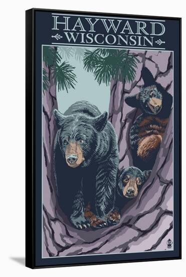 Hayward, Wisconsin - Bear and Cubs in Tree-Lantern Press-Framed Stretched Canvas