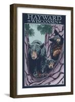 Hayward, Wisconsin - Bear and Cubs in Tree-Lantern Press-Framed Art Print