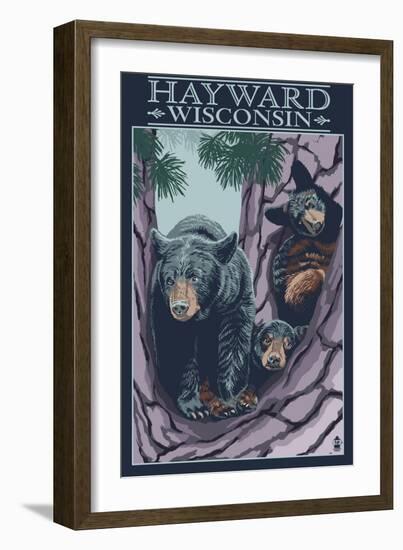 Hayward, Wisconsin - Bear and Cubs in Tree-Lantern Press-Framed Art Print