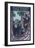 Hayward, Wisconsin - Bear and Cubs in Tree-Lantern Press-Framed Art Print