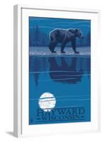 Hayward, Wisconsin - Bear at Night-Lantern Press-Framed Art Print