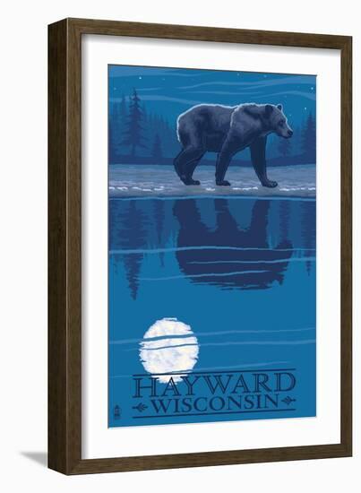 Hayward, Wisconsin - Bear at Night-Lantern Press-Framed Art Print
