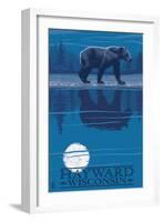 Hayward, Wisconsin - Bear at Night-Lantern Press-Framed Art Print