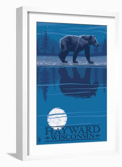 Hayward, Wisconsin - Bear at Night-Lantern Press-Framed Art Print