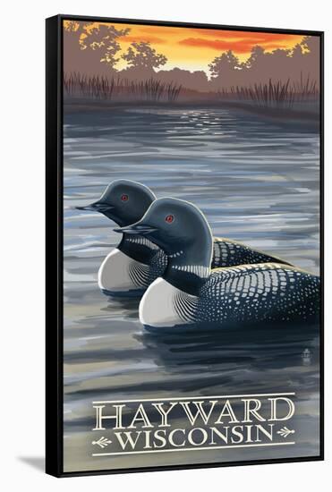 Hayward, Wisconsin - Loons-Lantern Press-Framed Stretched Canvas