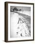 Hazard Road Marker along Snowy Road in Europe, Ca. 1935.-Kirn Vintage Stock-Framed Photographic Print