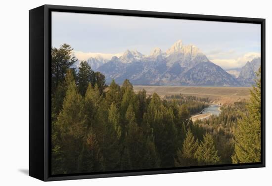 Hazy Teton Range from Snake River Overlook in Autumn (Fall), Grand Teton National Park, Wyoming-Eleanor Scriven-Framed Stretched Canvas