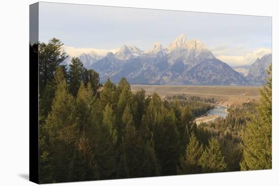 Hazy Teton Range from Snake River Overlook in Autumn (Fall), Grand Teton National Park, Wyoming-Eleanor Scriven-Stretched Canvas